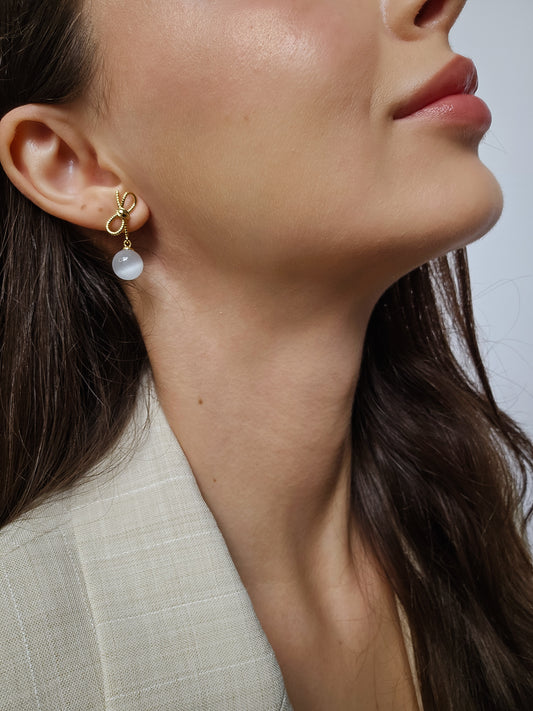 Elegant Bow & Pearl Drop Earrings - SABI STORE