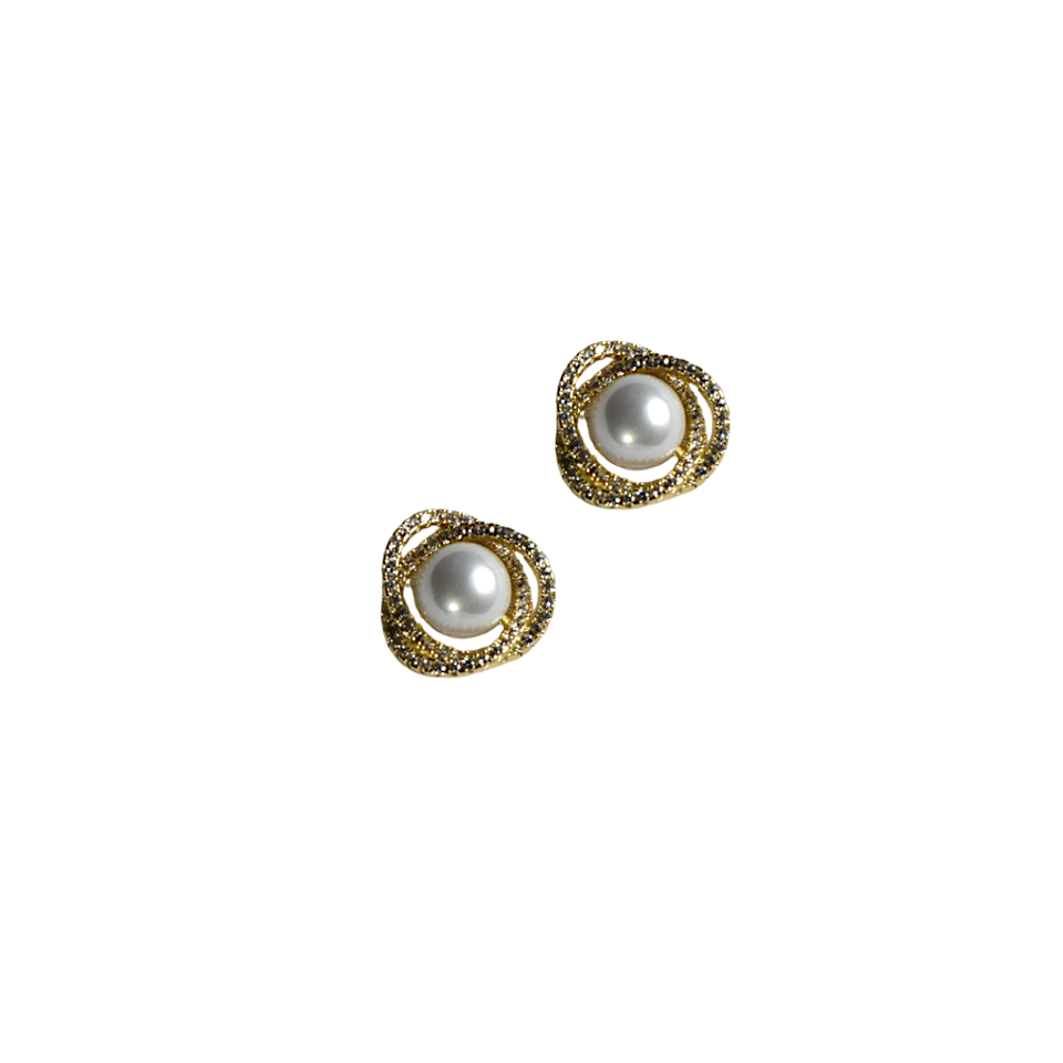 Twisted Halo Pearl Stud Earrings