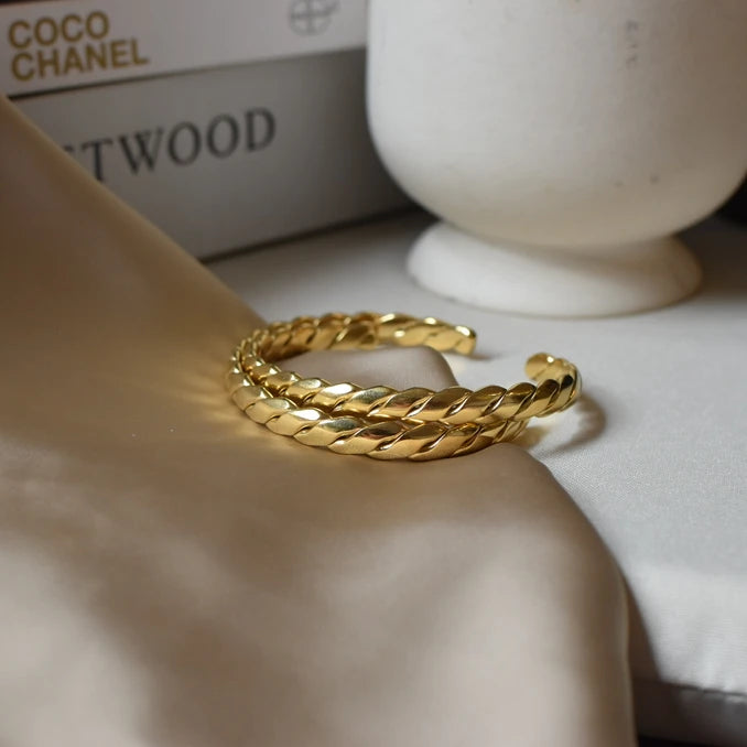 Textured Braided Gold Twist Cuff