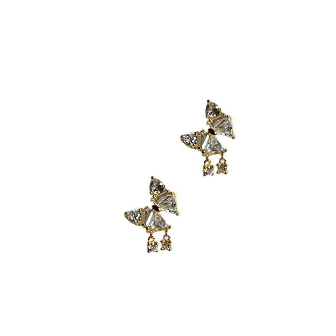 Butterfly Stud Earrings with Zircon Detailing