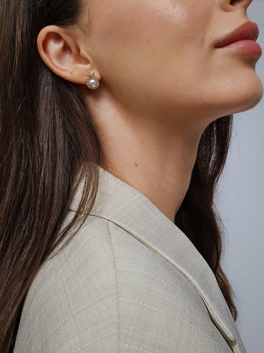 Pearl & Zircon Halo Earrings