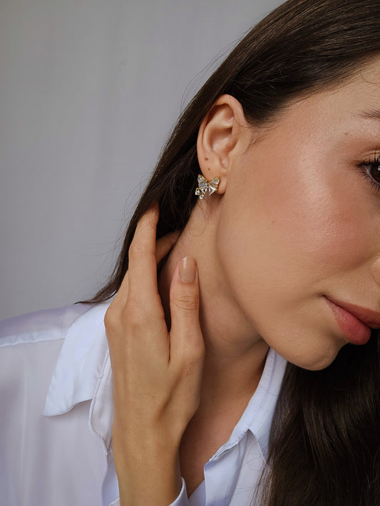 Butterfly Stud Earrings with Zircon Detailing