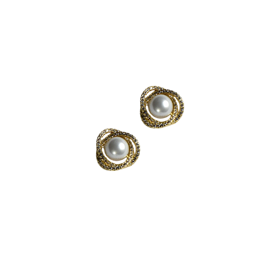 Twisted Halo Pearl Stud Earrings
