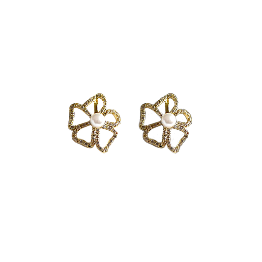 Zircon Floral Earrings with Faux Pearl